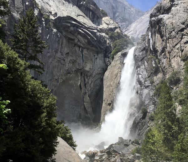 Lower Yosemite Fall full of water in spring