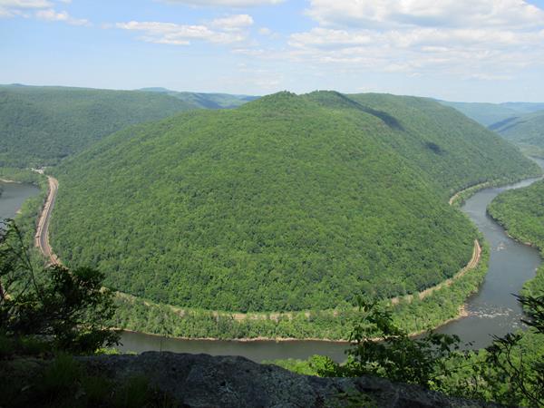 view of a river and deep forested gorge