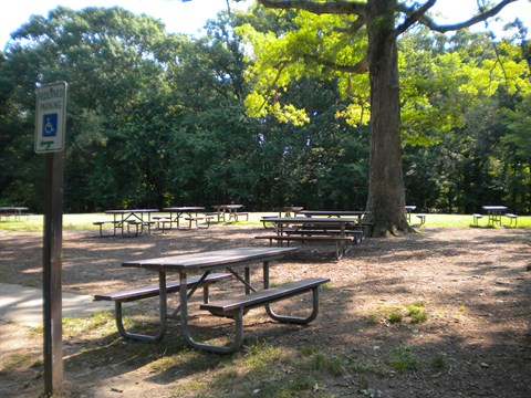 Picnic tables are available throughout Fort Dupont