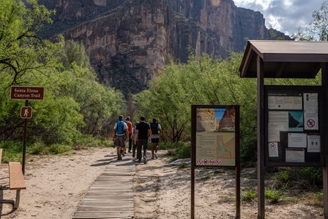 Santa Elena Canyon Trailhead Exhibit sign and trail
