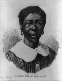 Drawing of the bust of a woman wearing a black dress with white collar.