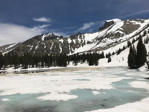Stella Lake in early spring with snow and ice