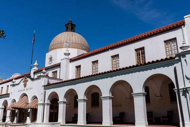 Exterior of Quapaw Bathhouse on Bathhouse Row.