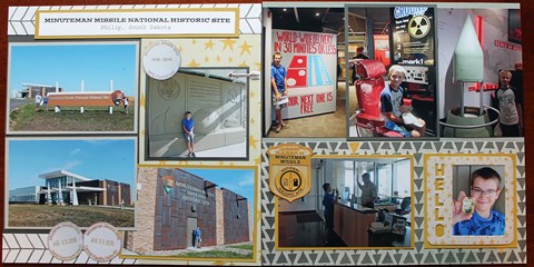 Scrapbook page with park images and passport stamps