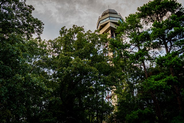 Hot Springs Mountain Tower, a 216-foot tall structure with an observation deck on top.