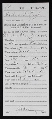 Muster Roll of Matthew S. Pugh