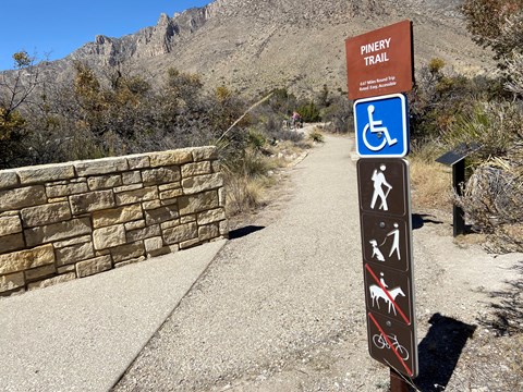 A signpost contains information about a trail