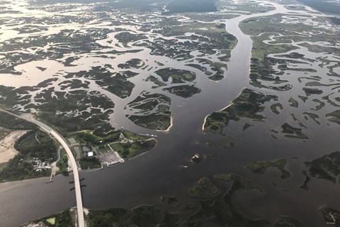 ariel view of marsh a bridge and creeks
