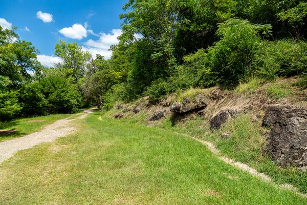 Gravel paths converge on the grass.