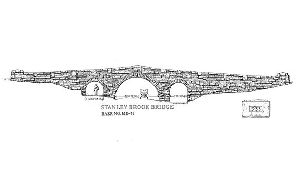 Line drawing of a masonry bridge along Acadia's historic carriage road system