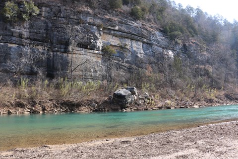 Teal-colored water in the Buffalo River at Hasty Access.