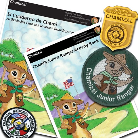 The Chamizal National Memorial Junior Ranger books, badges, and patches.