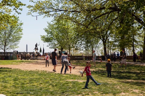 Visitors walk through Meridian Hill Park.