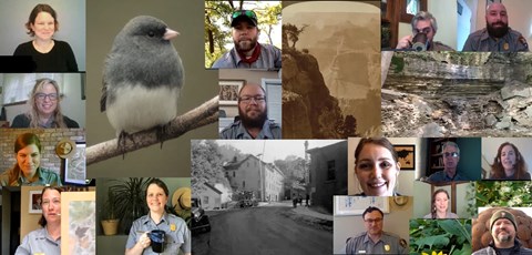 A collage of different park rangers talking.