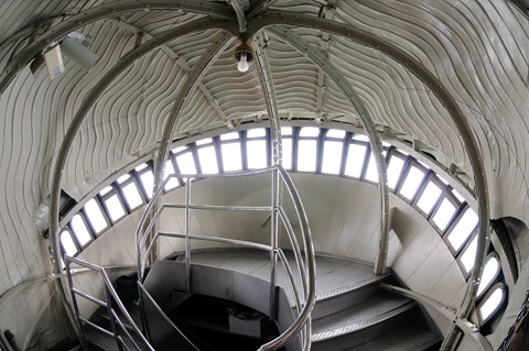 A view of the interior of the Statue's head and crown showing the windows above the Statue's face.