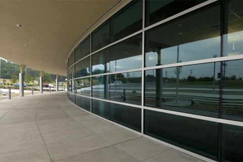 Exterior of a modern glass building