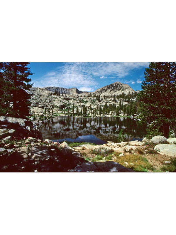 A large lake surrounded by forest covered granite walls.