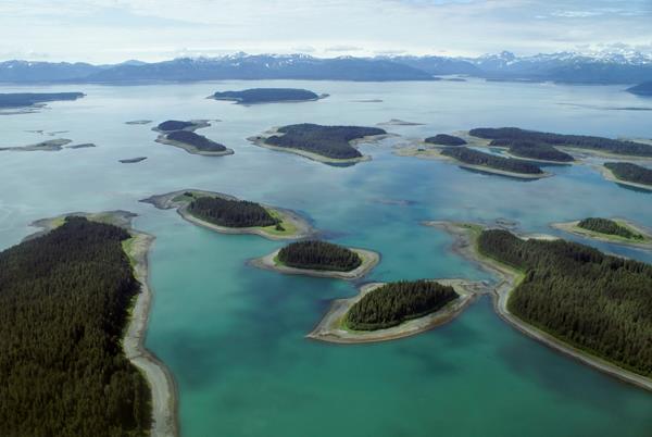 an aerial image of the beardslee islands on a clear day