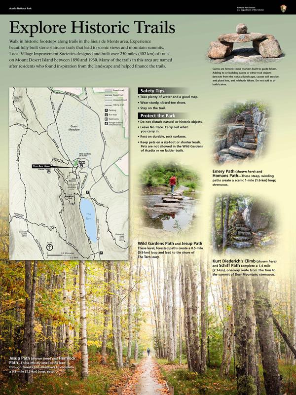 Partial image of an interpretive wayside entitled "Explore Historic Trails"