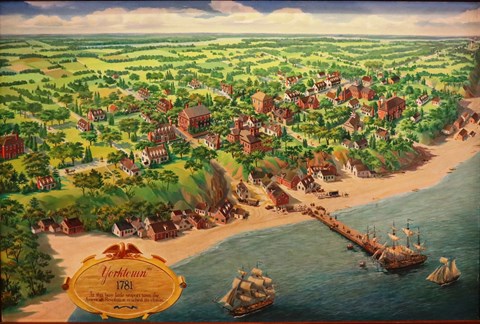 A painting of the 1781 village of Yorktown