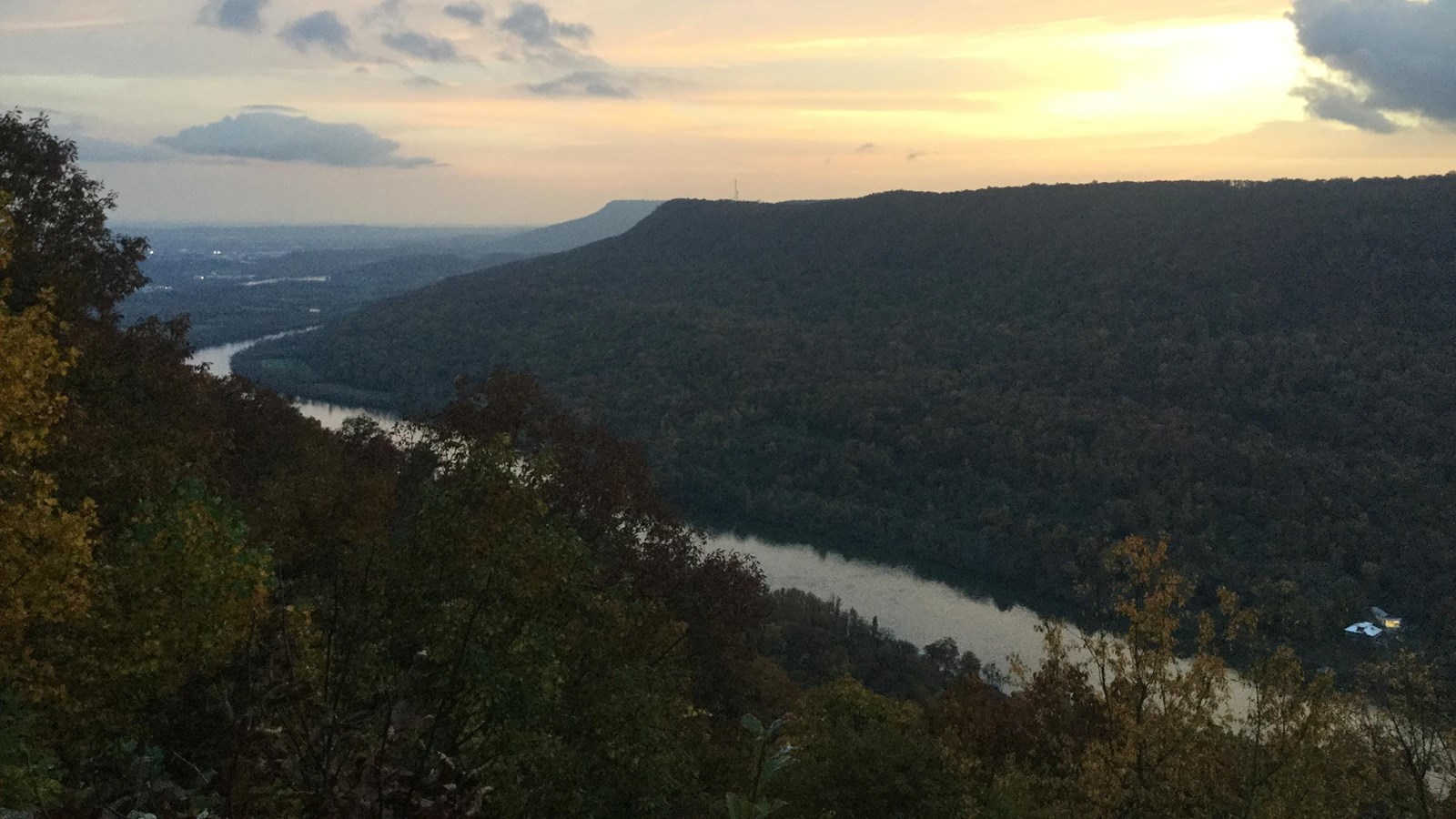 A sunset view from Signal Point with the Tennessee River below