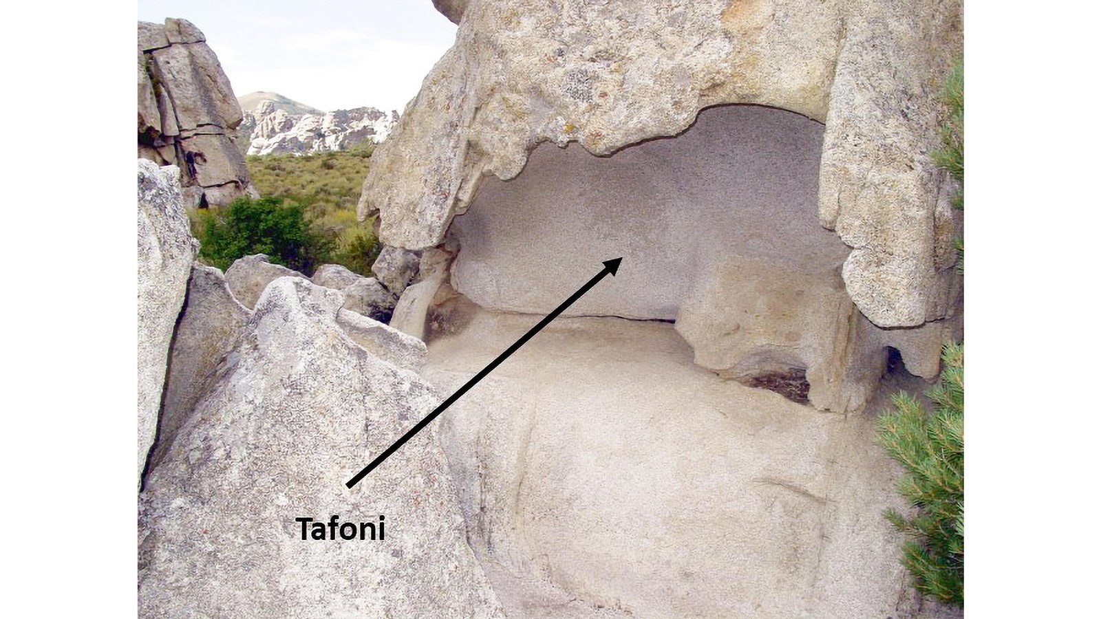 An example of tafoni weathering in granite.