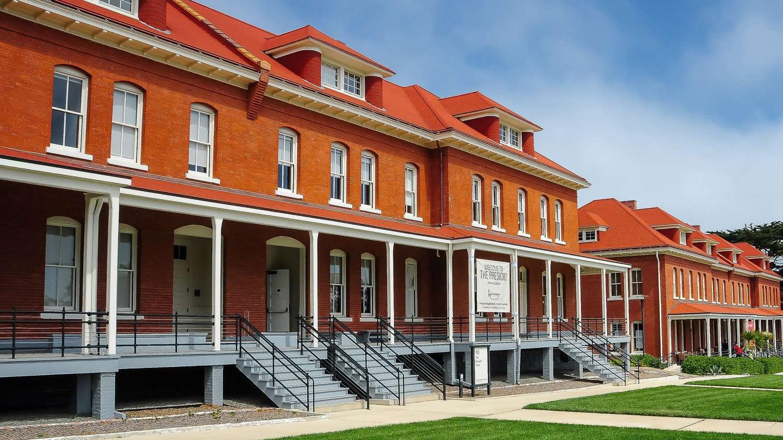  The Presidio Trust headquarters in the bright red bricked Montgomery Street barracks