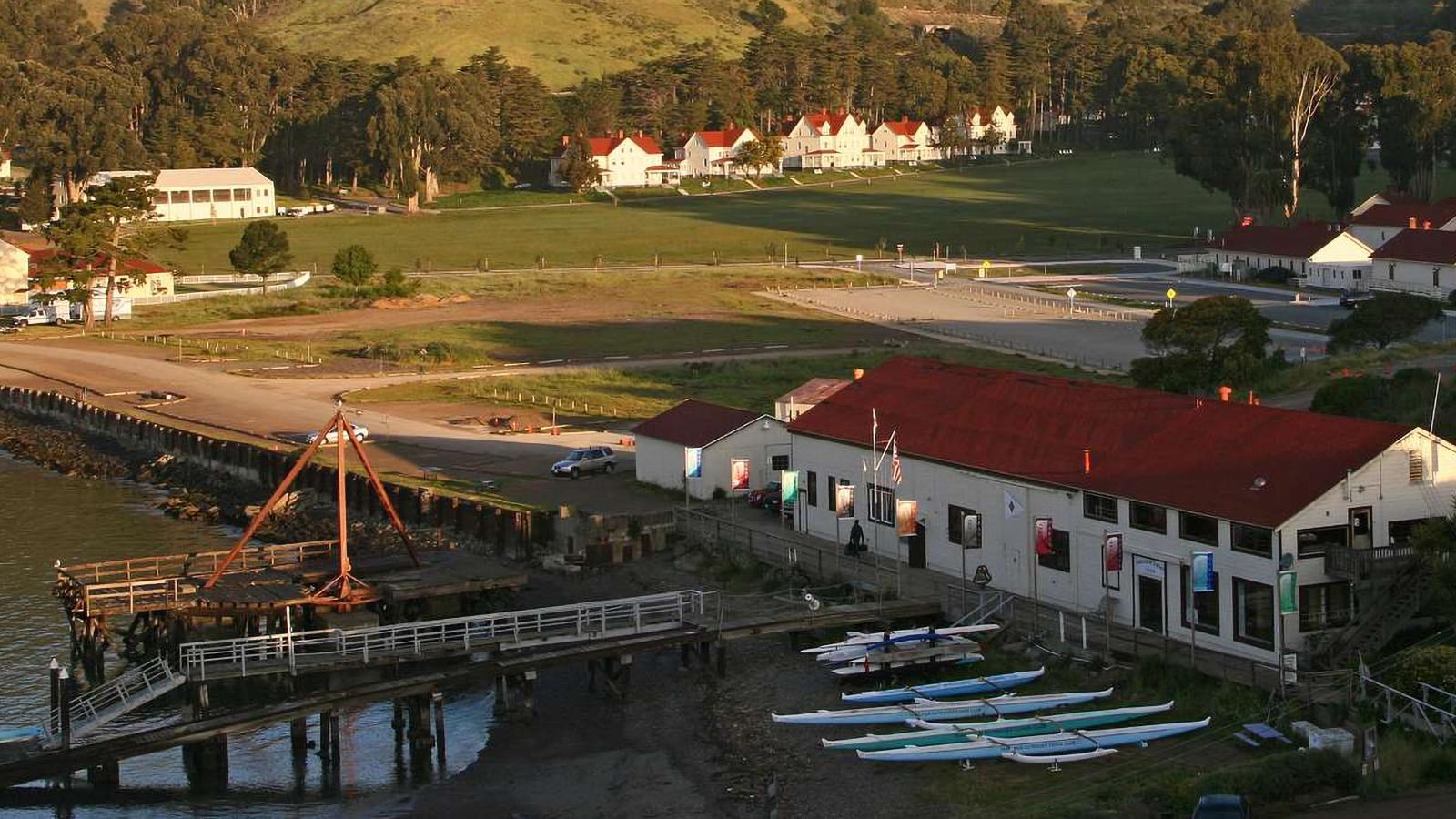 A view of the Travis Yacht Club and Fort Baker.