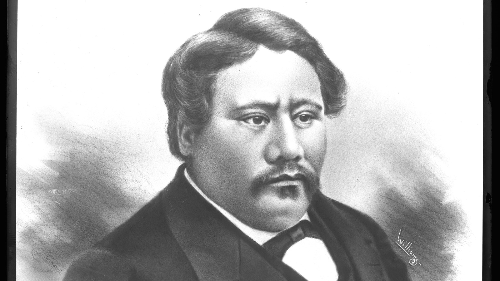 A black and white portrait of King Kamehameha V 