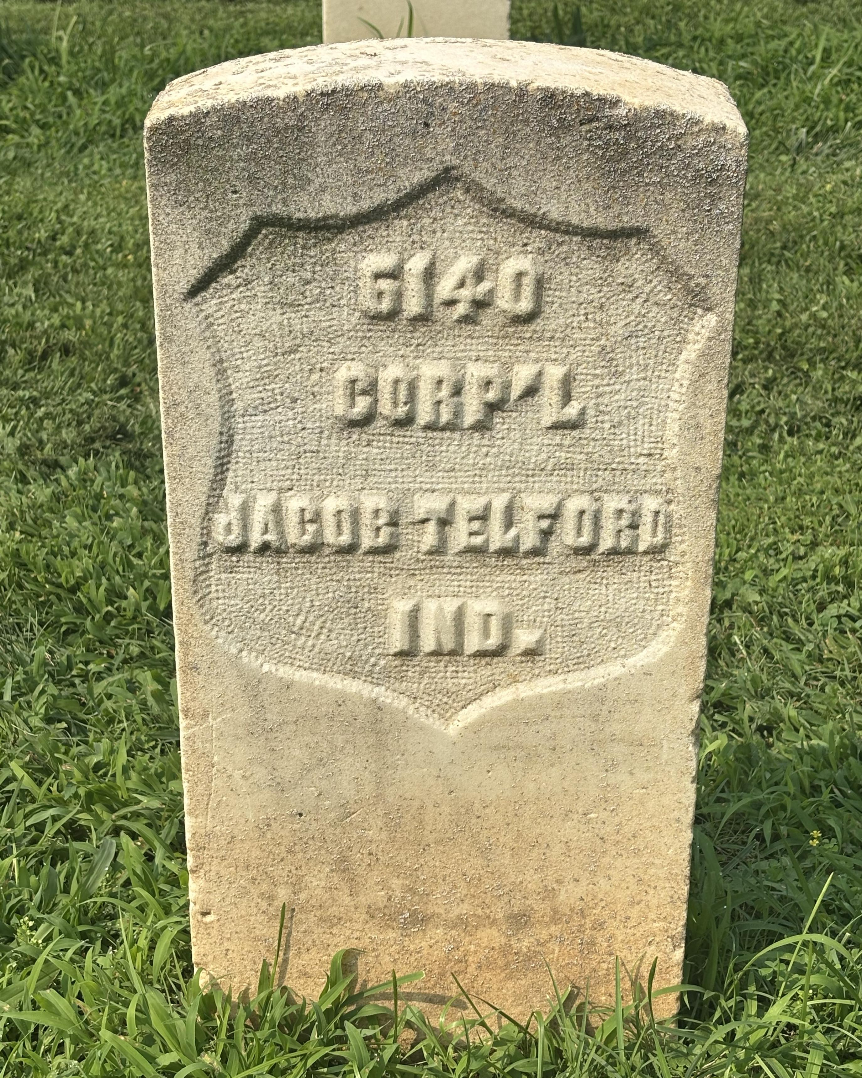 Marble headstone belonging to Jacob Telford.
