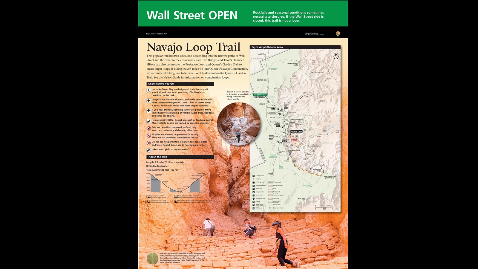 Wayside exhibit with information on the Navajo Loop trail.