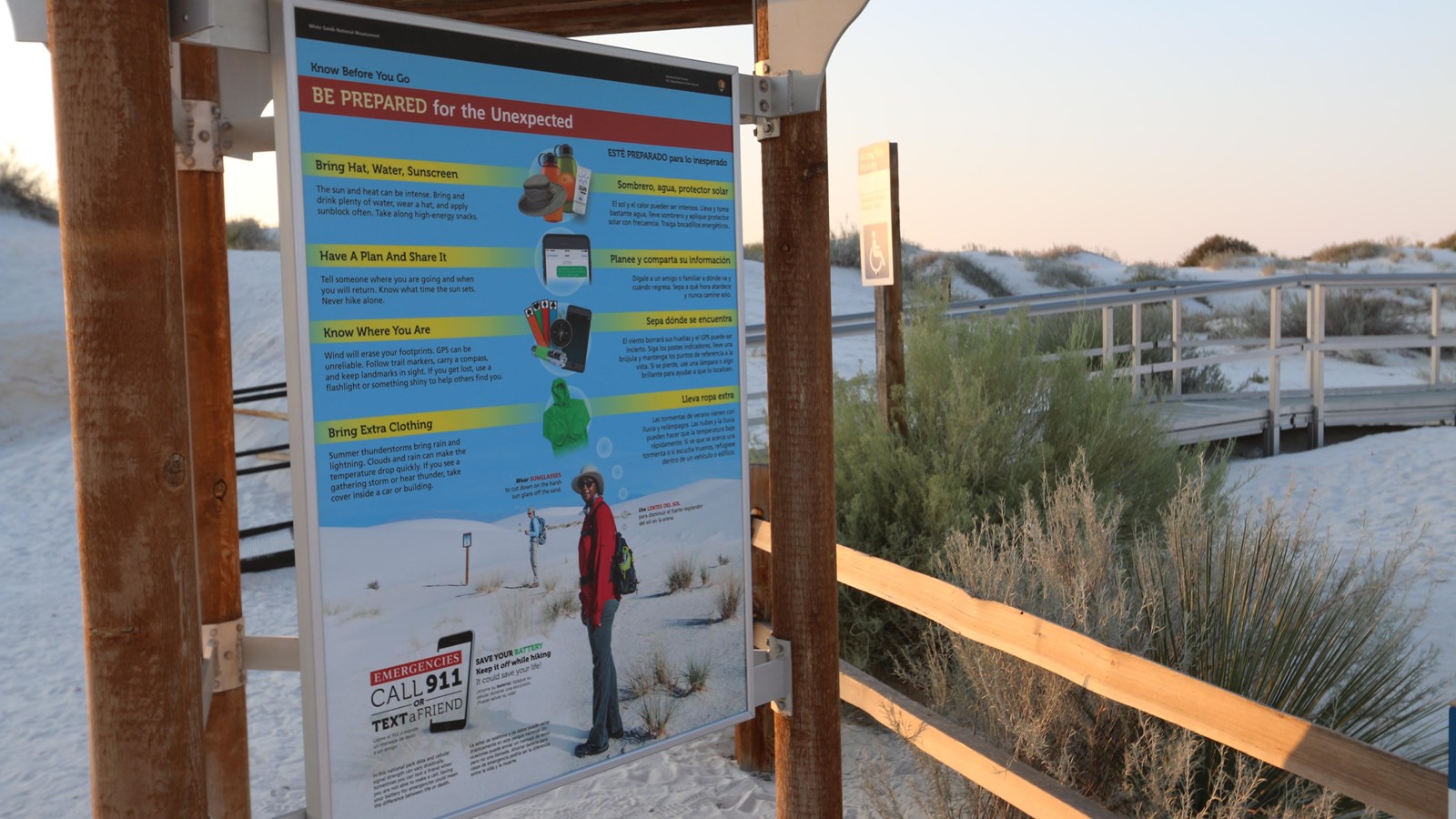 The safety kiosk panel located at the Interdune Boardwalk.