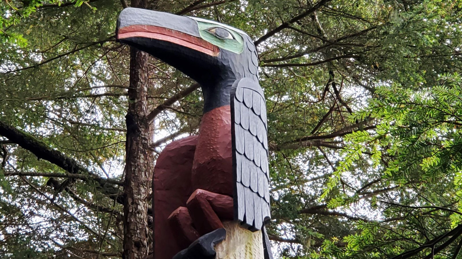 A stylized carved Cormorant
