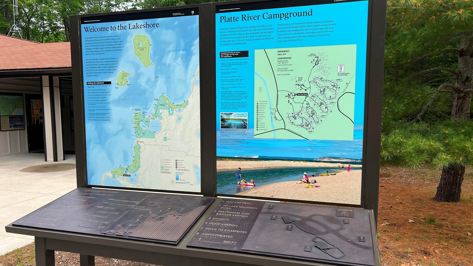 An upright wayside with tactile maps. Full audio description in description. 
