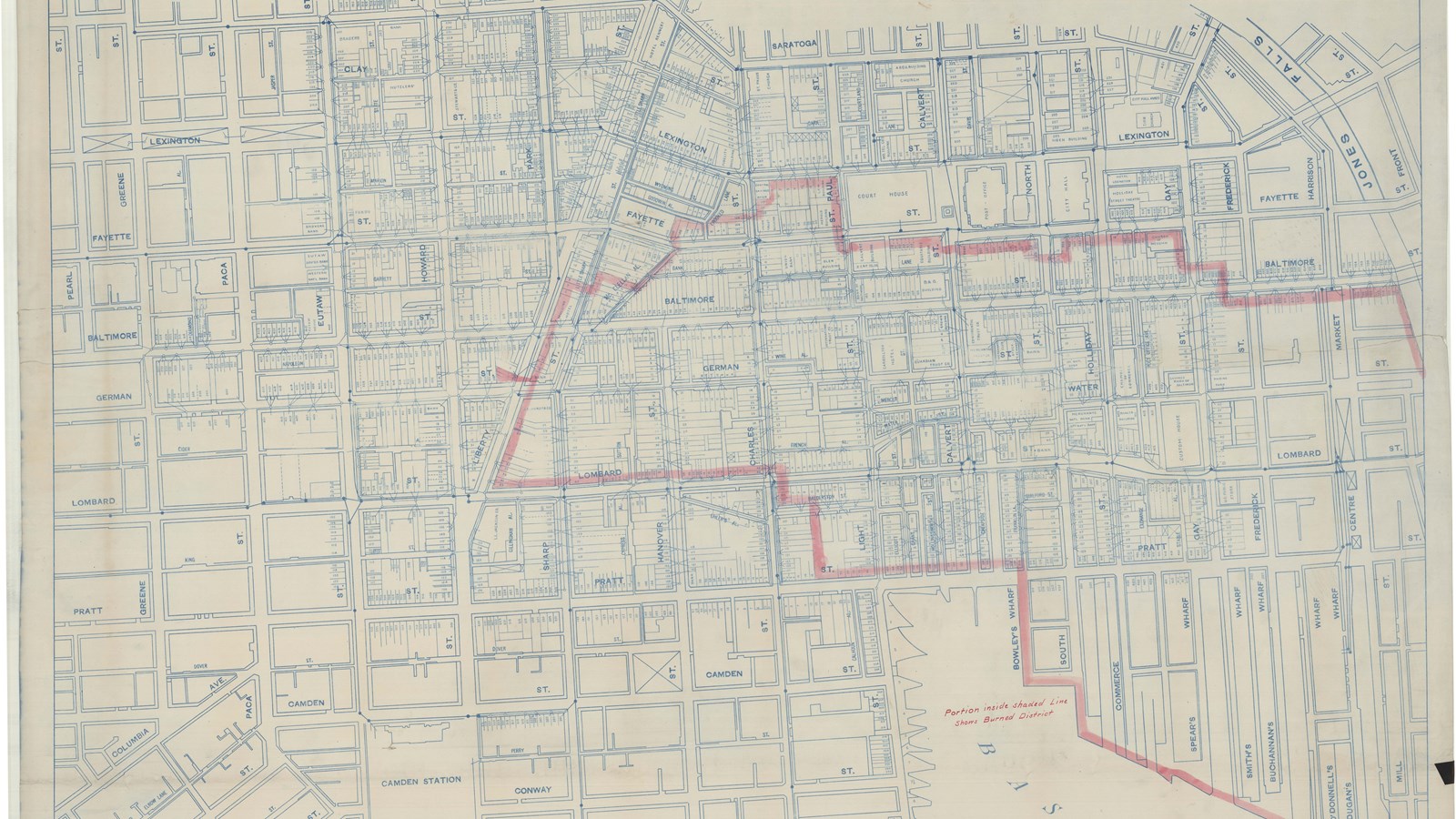Plan for city of Balitmore with many straight lined streets.