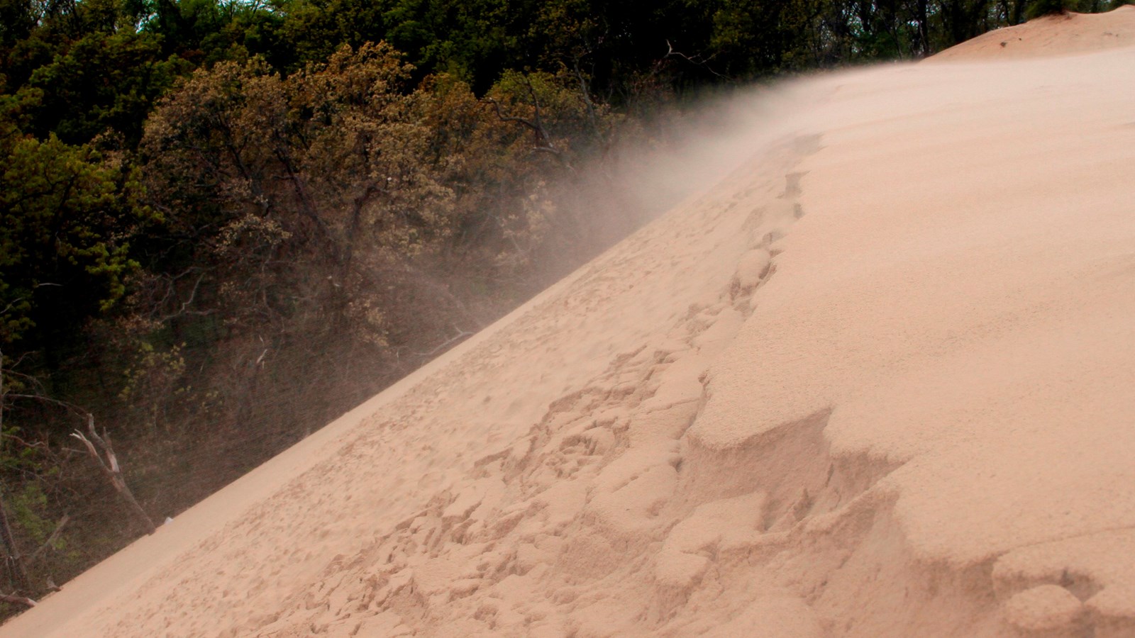 Sand drifts across the crest of Mt. Baldy.