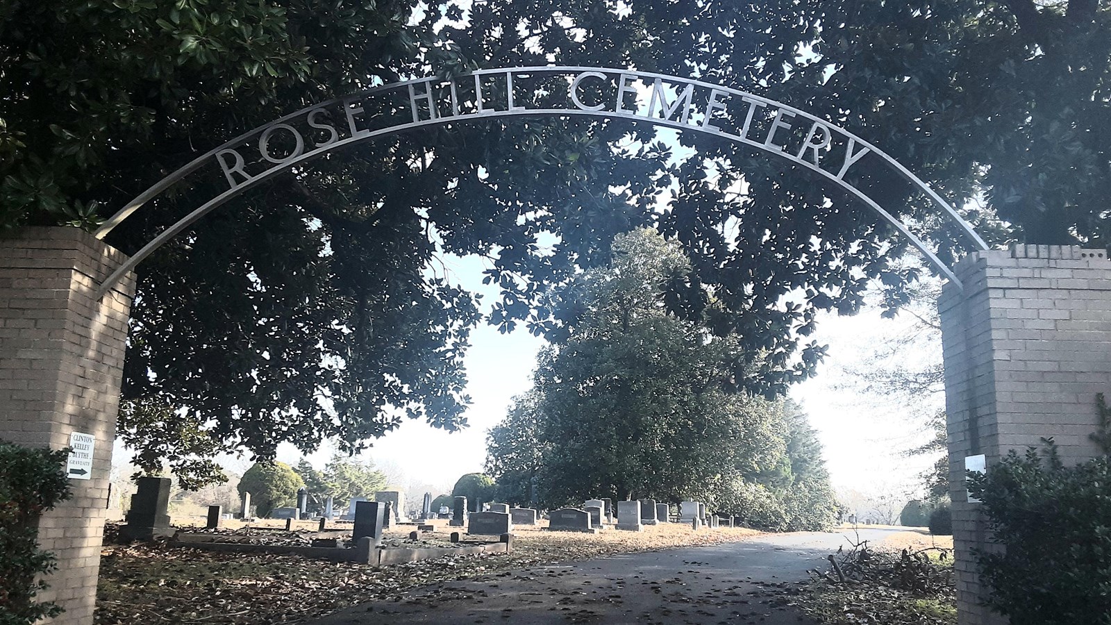 The entrance to Rose Hill Cemetery