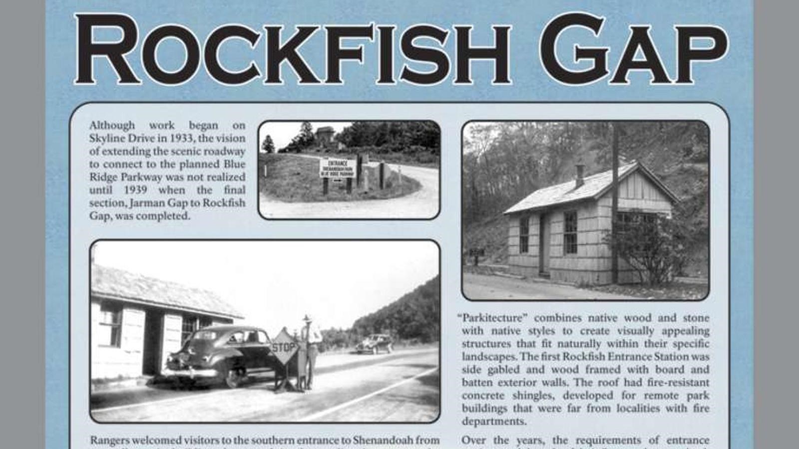 A poster describing the historic entrance at Rockfish