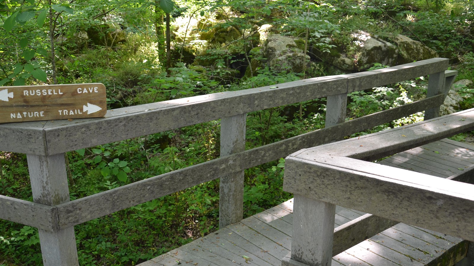 A wooden sign points left and right. To left it says