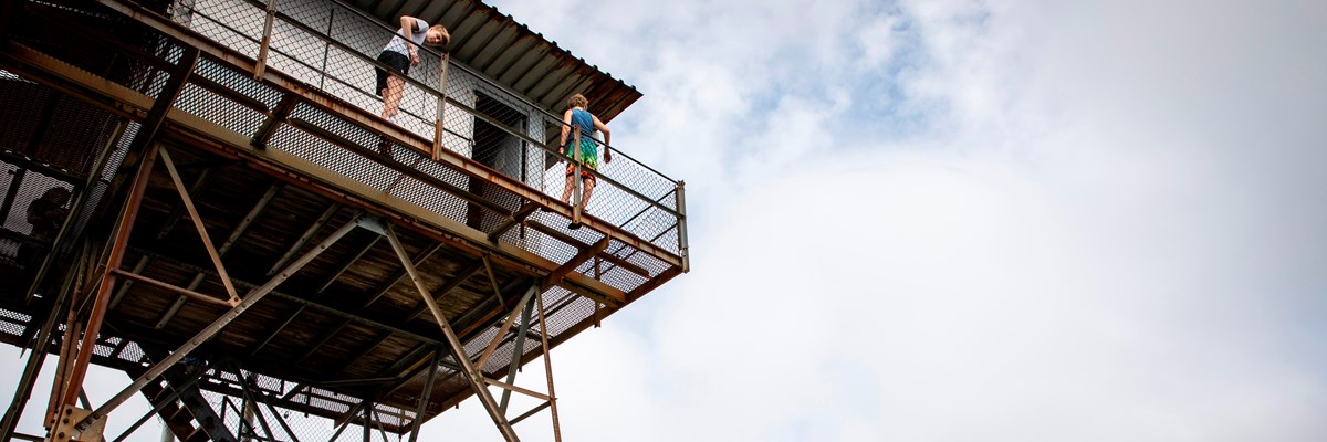 Fire tower with people on the platform