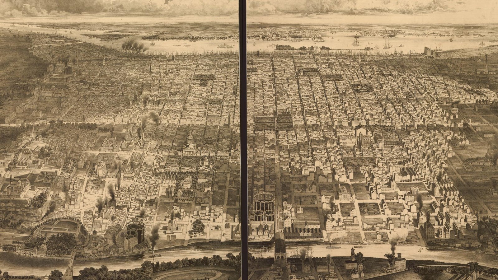 Old map of Philadelphia from above. 