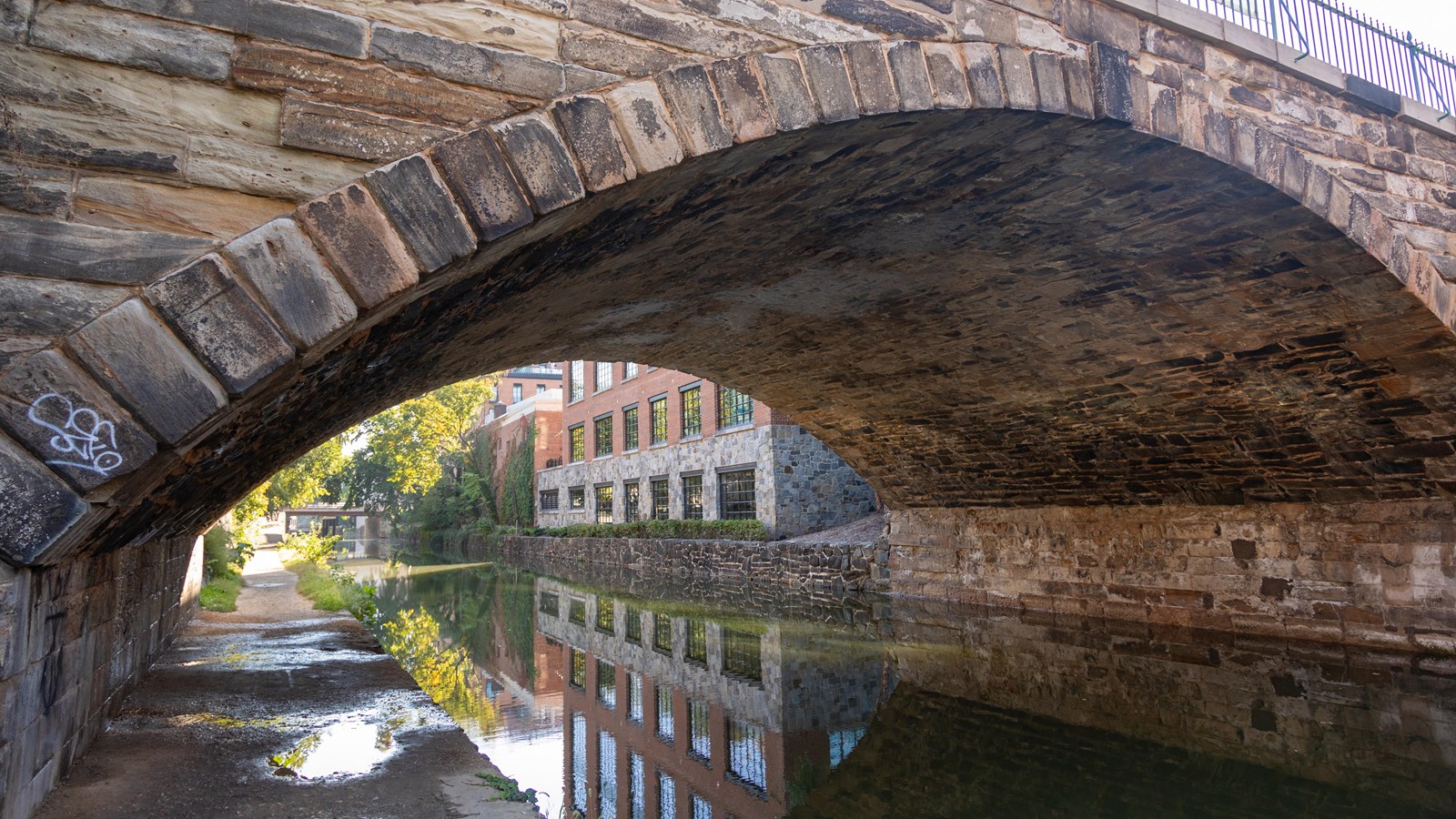 A stone bridge over a river