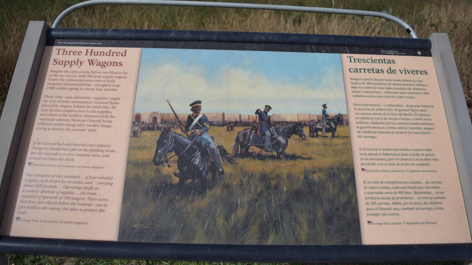 A low-profile wayside base in grey weathering steel for a 36”x 24” interpretation panel. 