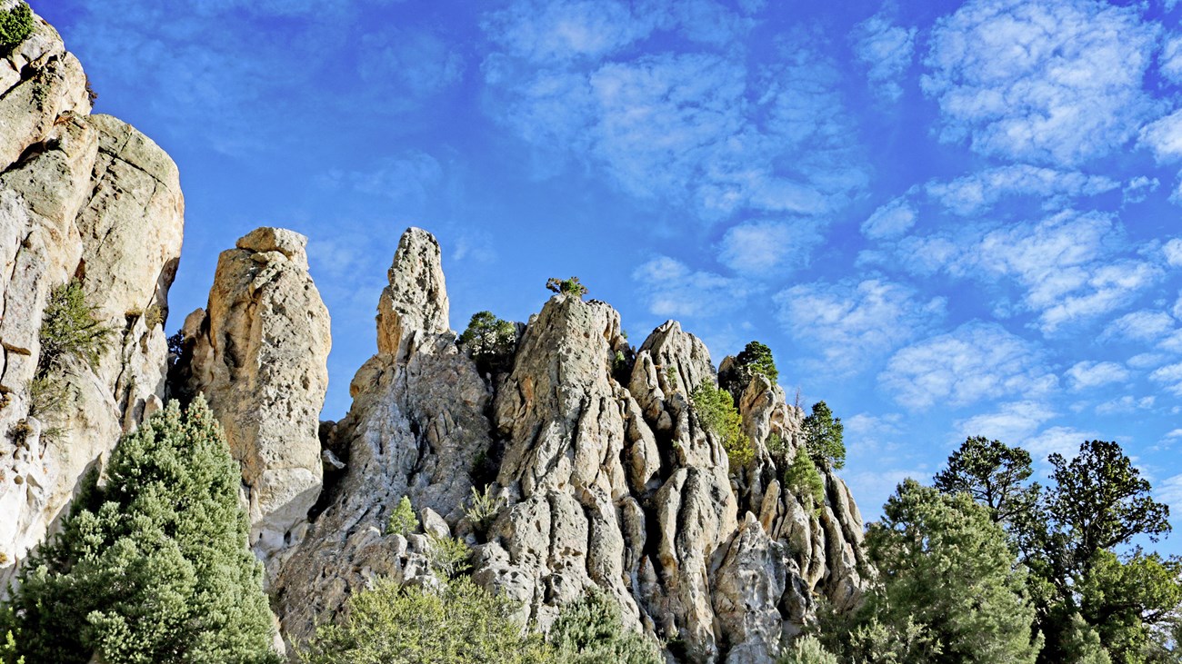 Jagged granite pinnacles jutting up.