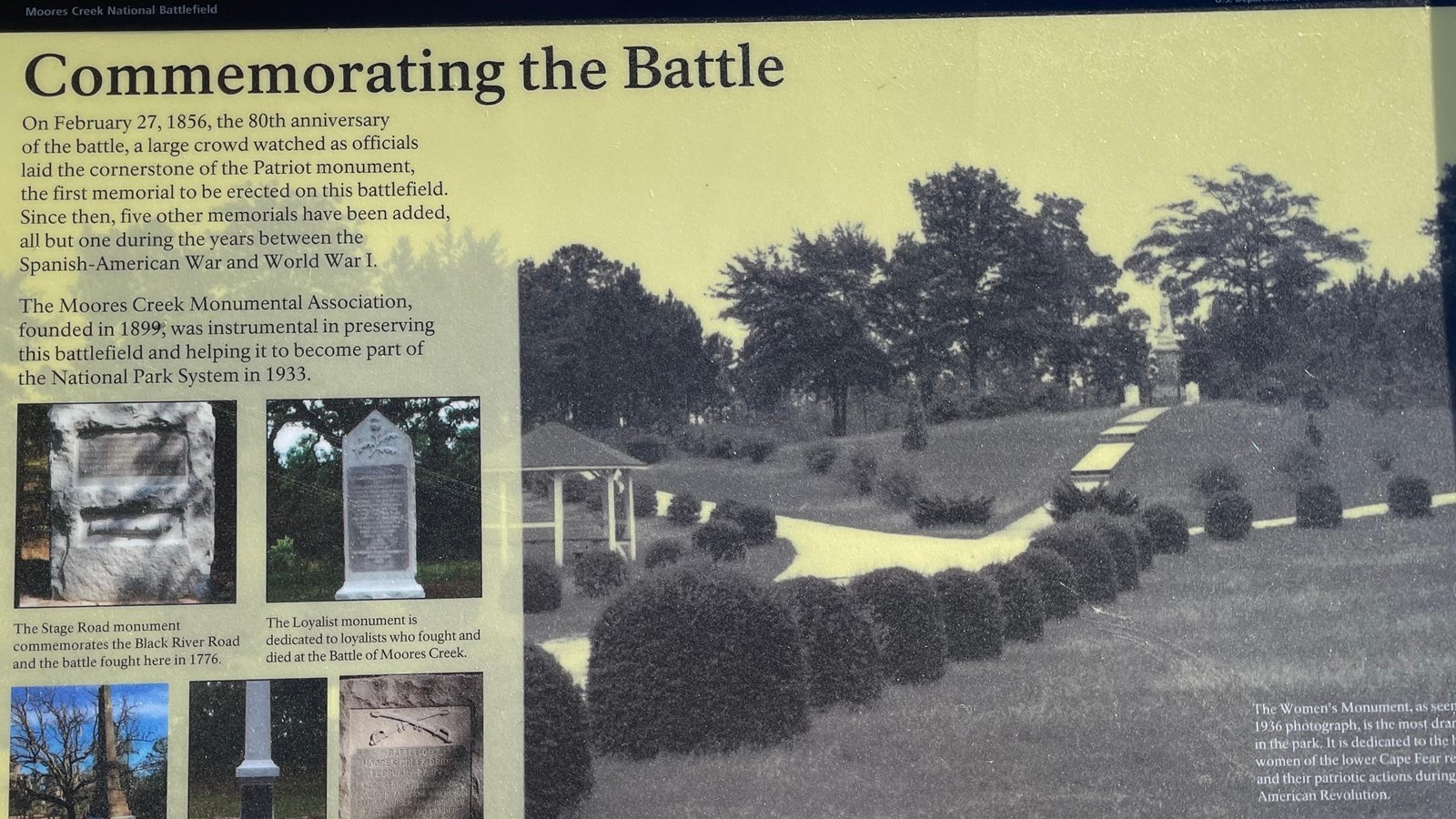 Metal Sign with a Sepia color and text reading Commemorating the Battle