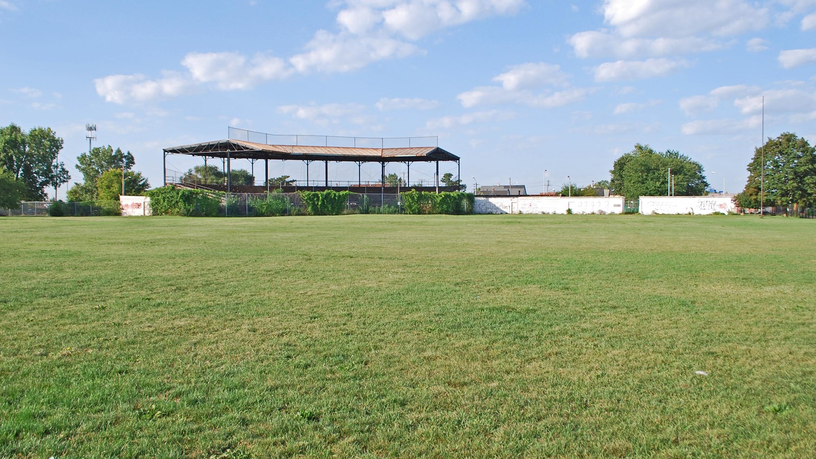 Dilapidated stadium stands.