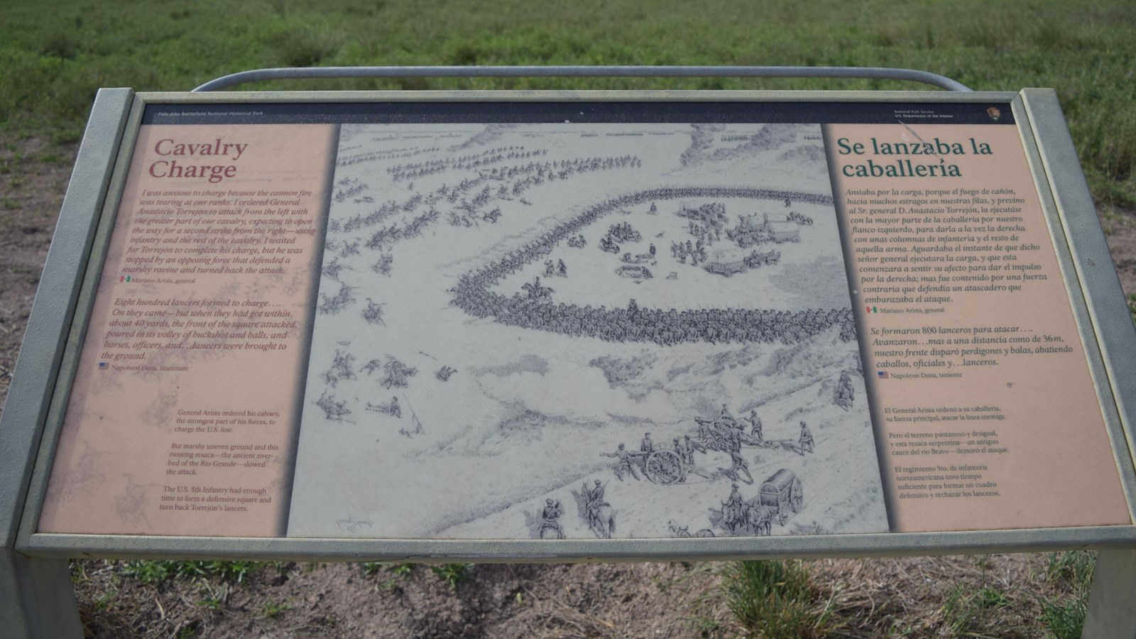 A low-profile wayside base in grey weathering steel for a 36”x 24” interpretation panel. 