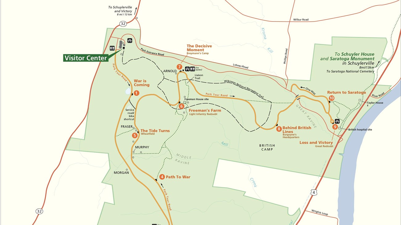 Map of the battlefield road tour through Saratoga National Historical Park