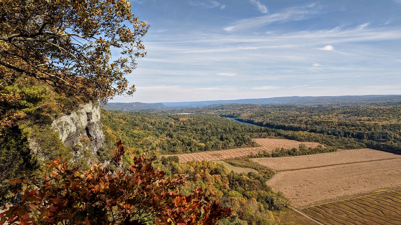 A view from the Cliff Trail. The Raymonskill ridge hovering over the river and farmfields below.