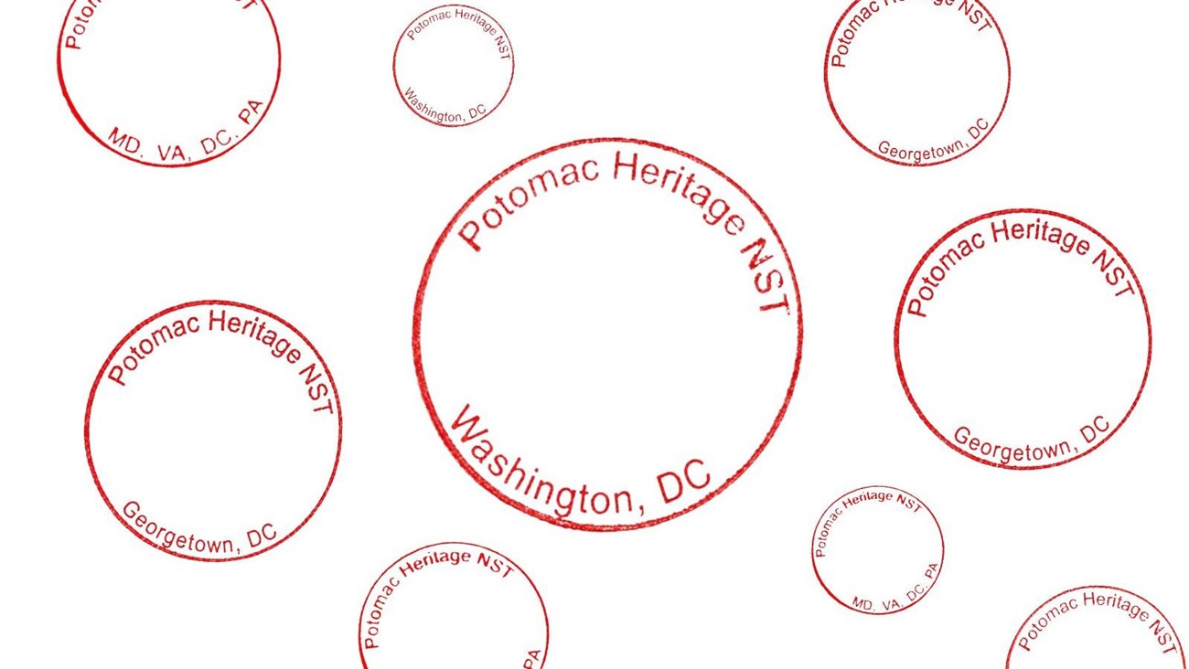 Collage of Washington, DC Passport Stamps for the Potomac Heritage NST